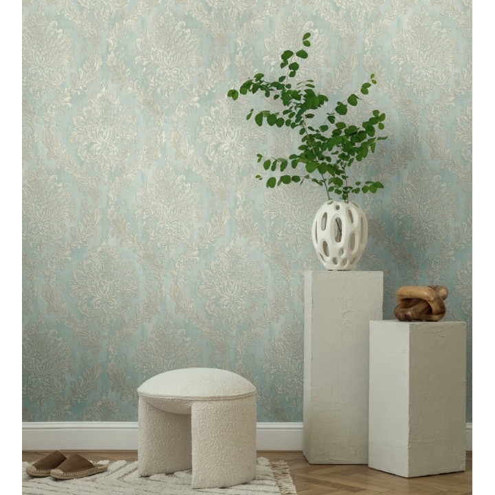 Papel pintado barroco elegante pátina tonos aguamarina - Lombardy Status 684824