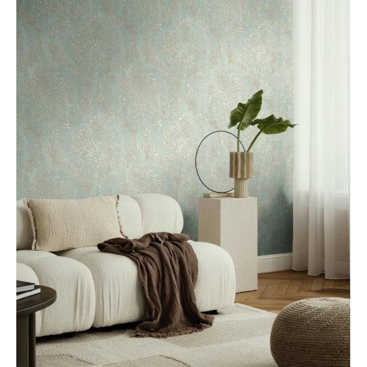 Papel pintado barroco elegante pátina tonos aguamarina - Lombardy Status 684824