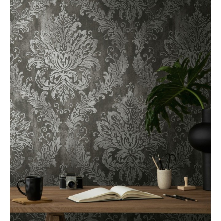 Papel pintado barroco elegante pátina tonos metalizado y negro - Lombardy Status 684827
