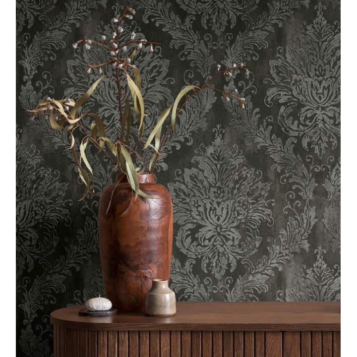 Papel pintado barroco elegante pátina tonos metalizado y negro - Lombardy Status 684827
