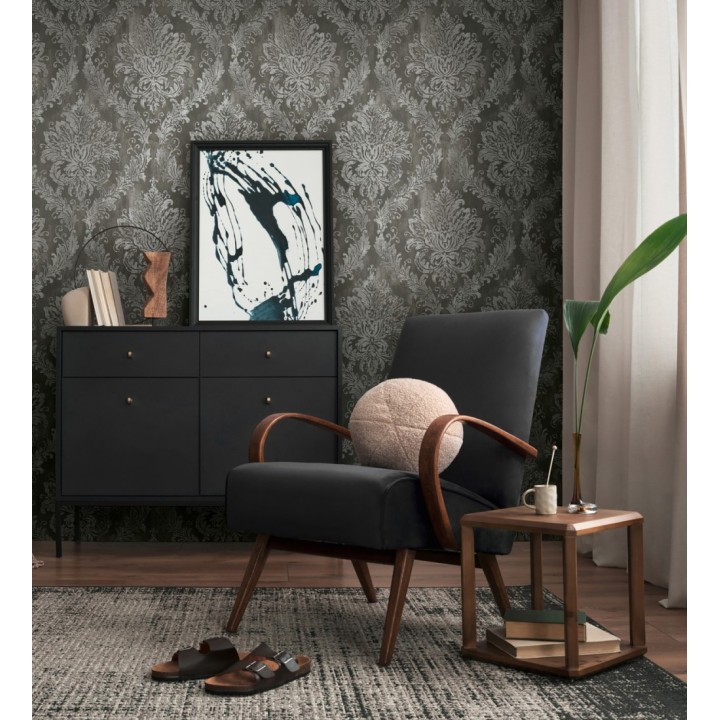 Papel pintado barroco elegante pátina tonos metalizado y negro - Lombardy Status 684827