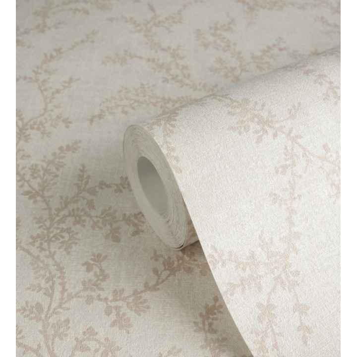 Papel pintado ramas sutiles color beige rosado sobre textil - Margot Delicate 684828
