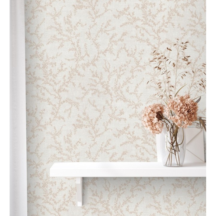 Papel pintado ramas sutiles color beige rosado sobre textil - Margot Delicate 684828