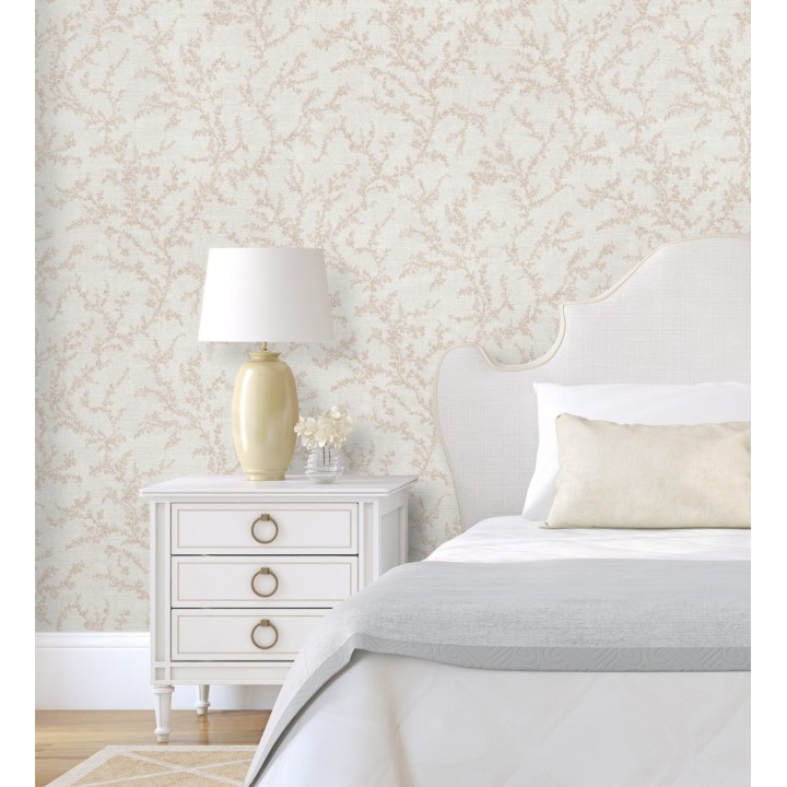 Papel pintado ramas sutiles color beige rosado sobre textil - Margot Delicate 684828