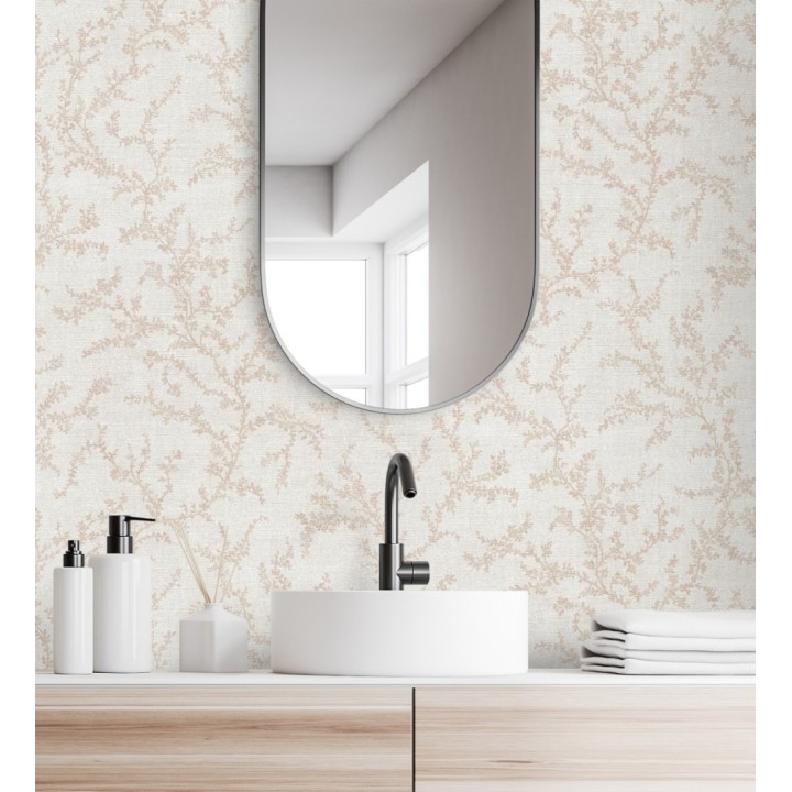 Papel pintado ramas sutiles color beige rosado sobre textil - Margot Delicate 684828