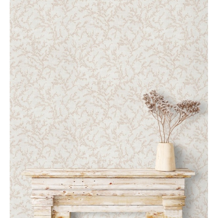 Papel pintado ramas sutiles color beige rosado sobre textil - Margot Delicate 684828