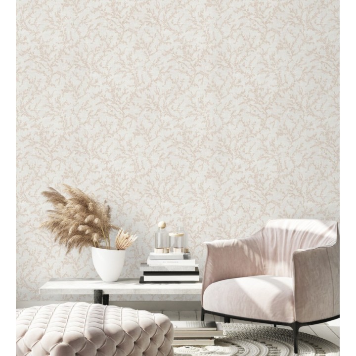 Papel pintado ramas sutiles color beige rosado sobre textil - Margot Delicate 684828