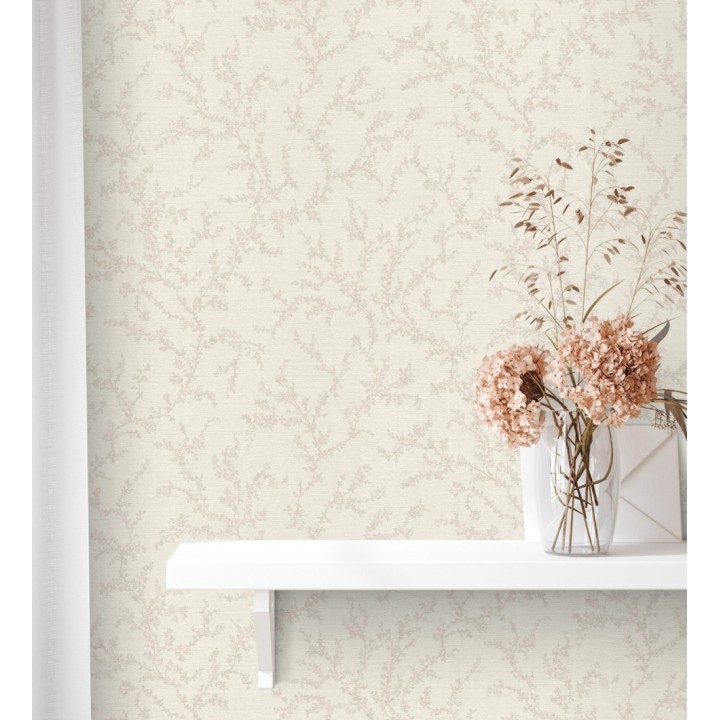 Papel pintado ramas sutiles color beige neutro sobre textil - Margot Delicate 684829