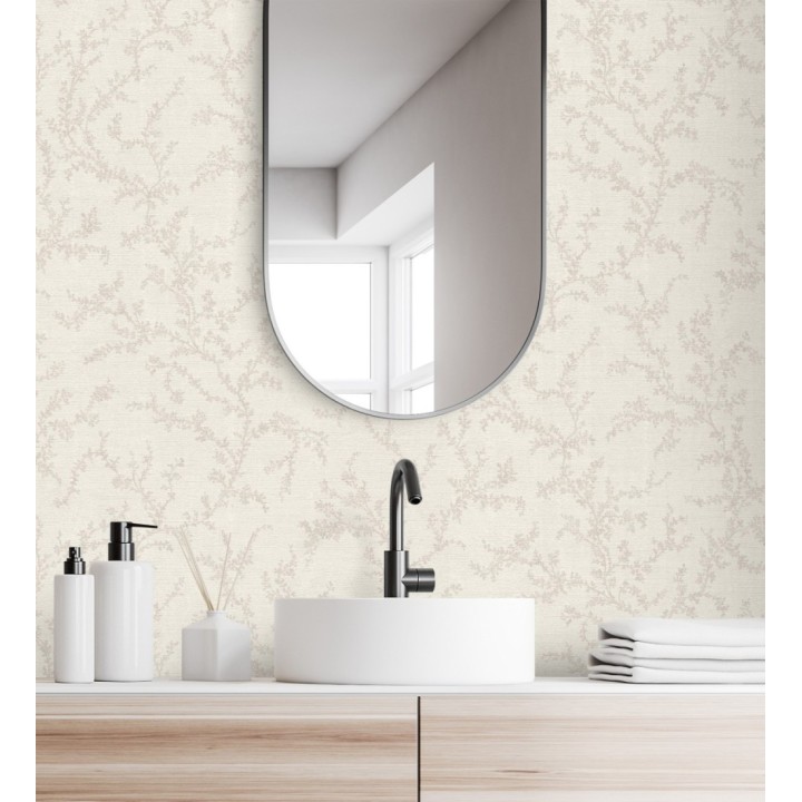 Papel pintado ramas sutiles color beige neutro sobre textil - Margot Delicate 684829