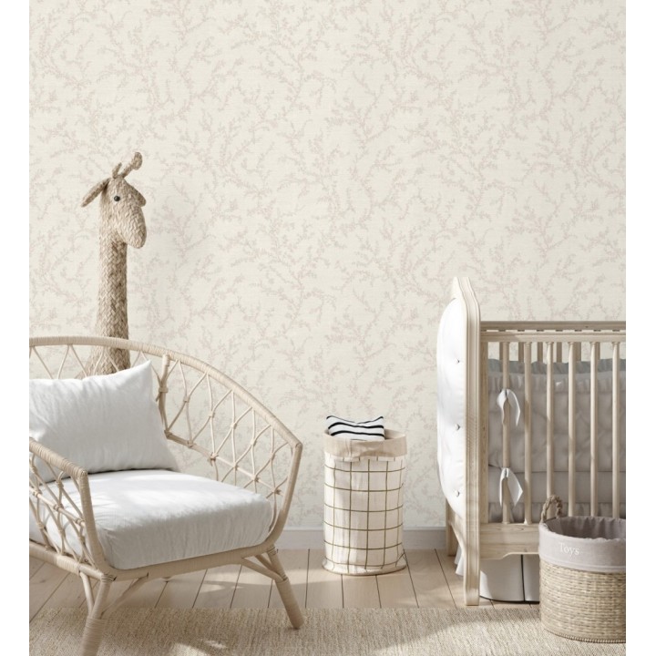 Papel pintado ramas sutiles color beige neutro sobre textil - Margot Delicate 684829