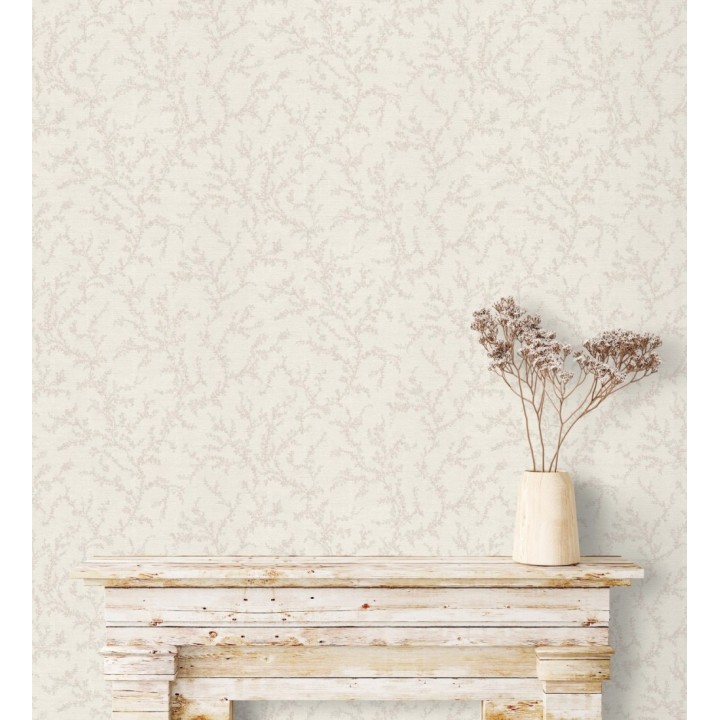 Papel pintado ramas sutiles color beige neutro sobre textil - Margot Delicate 684829