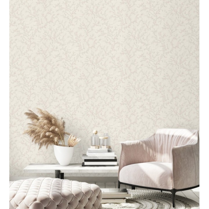Papel pintado ramas sutiles color beige neutro sobre textil - Margot Delicate 684829