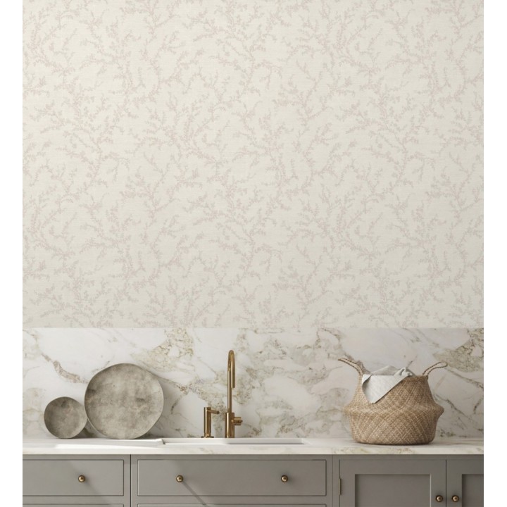 Papel pintado ramas sutiles color beige neutro sobre textil - Margot Delicate 684829