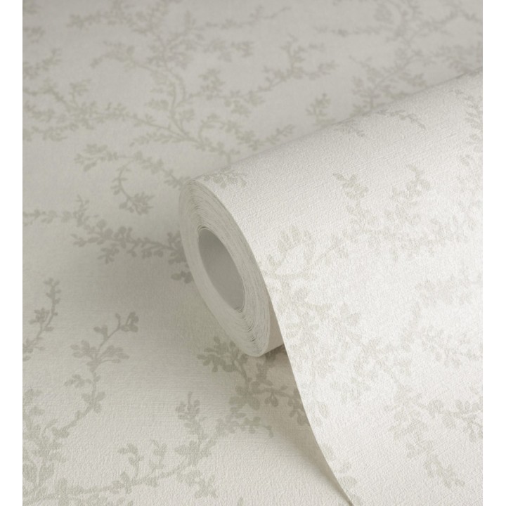 Papel pintado ramas sutiles color gris claro verdoso sobre textil - Margot Delicate 684830
