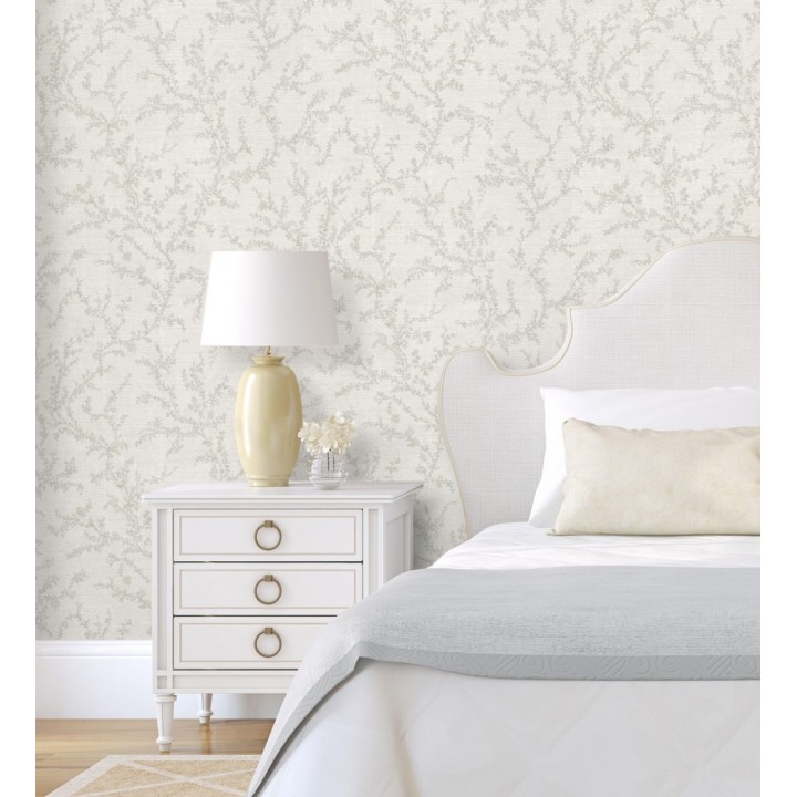 Papel pintado ramas sutiles color gris claro verdoso sobre textil - Margot Delicate 684830