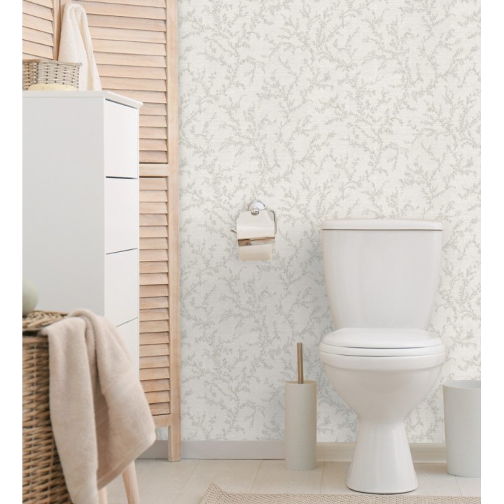 Papel pintado ramas sutiles color gris claro verdoso sobre textil - Margot Delicate 684830