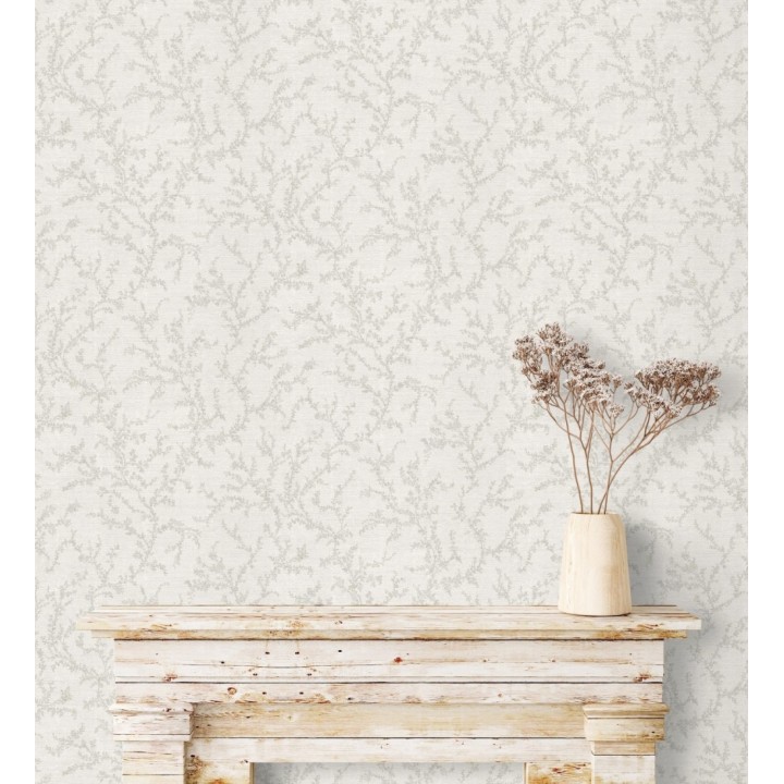 Papel pintado ramas sutiles color gris claro verdoso sobre textil - Margot Delicate 684830
