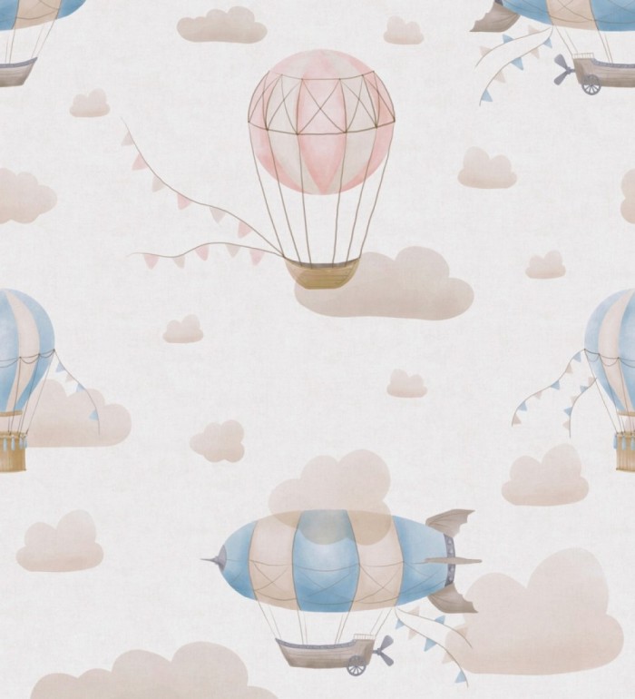 Papel pintado mural de zepelines y globos sobre cielo mágico de nubes - Jules Dreamy 684831