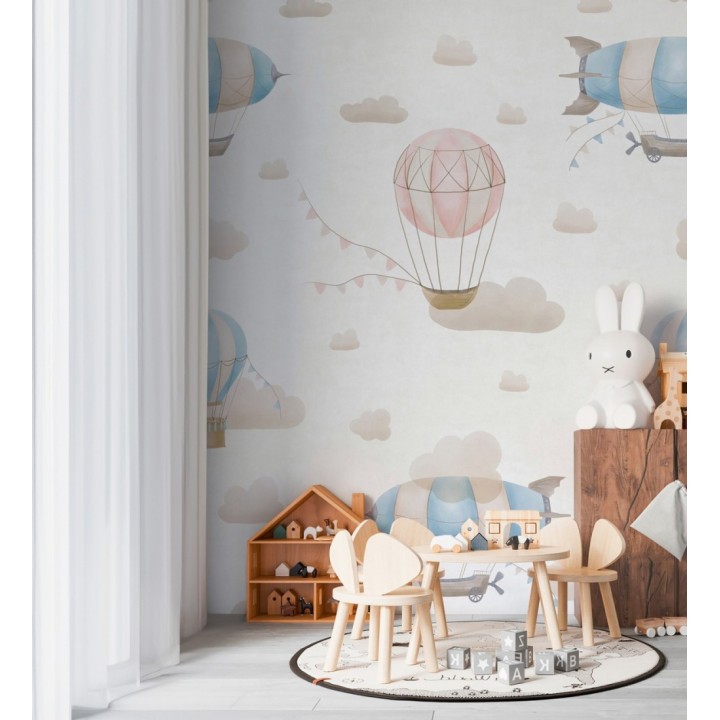 Papel pintado mural de zepelines y globos sobre cielo mágico de nubes - Jules Dreamy 684831