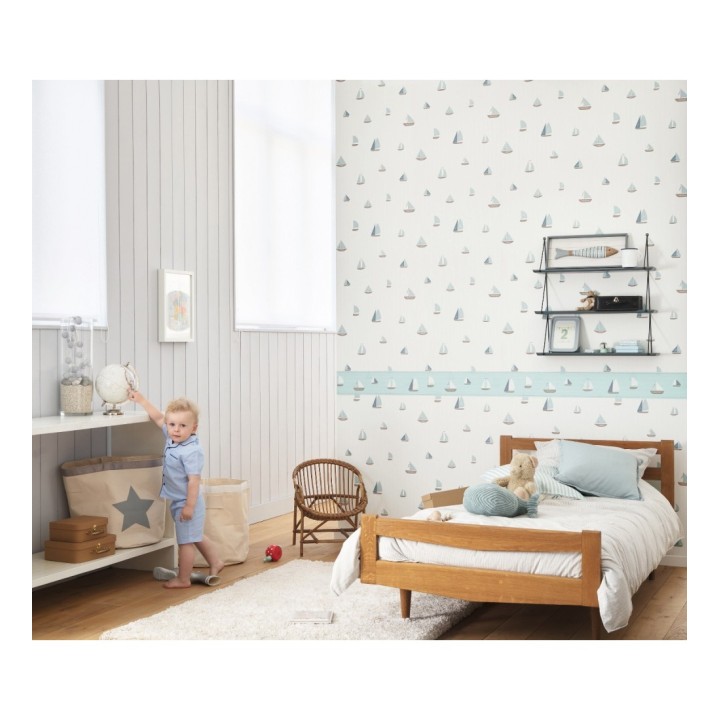Papel pintado infantil de barcos veleros celeste - Kids Boats 126631