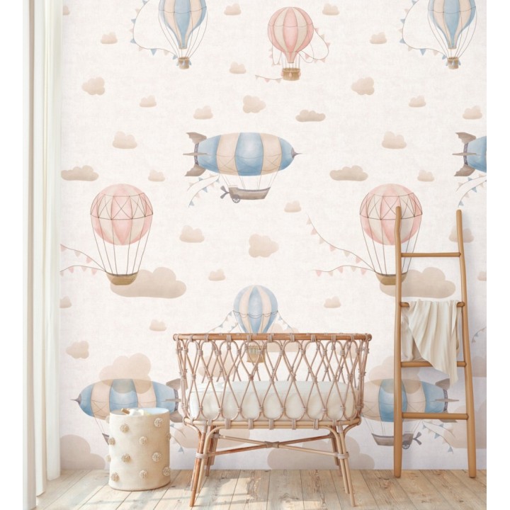 Papel pintado mural de zepelines y globos sobre cielo mágico de nubes - Jules Dreamy 684831