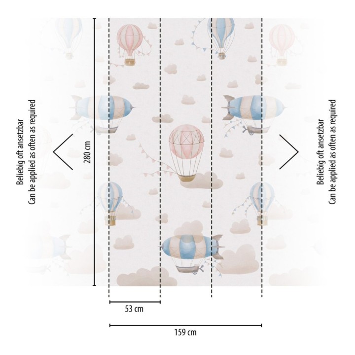 Papel pintado mural de zepelines y globos sobre cielo mágico de nubes - Jules Dreamy 684831