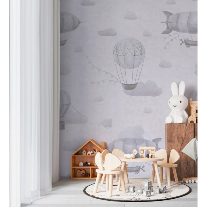 Papel pintado mural de zepelines y globos sobre cielo mágico de nubes - Jules Dreamy 684832