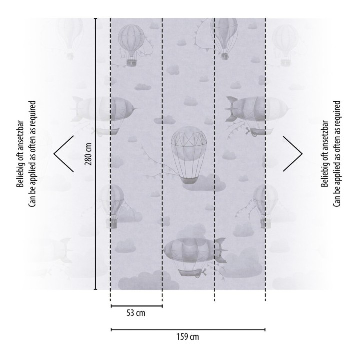 Papel pintado mural de zepelines y globos sobre cielo mágico de nubes - Jules Dreamy 684832
