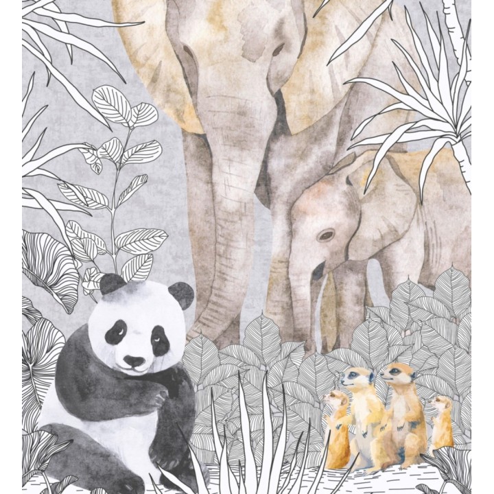 Papel pintado mural de safari con pandas elefantes y suricatas - Zoo Sweet 684837