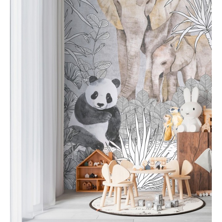 Papel pintado mural de safari con pandas elefantes y suricatas - Zoo Sweet 684837