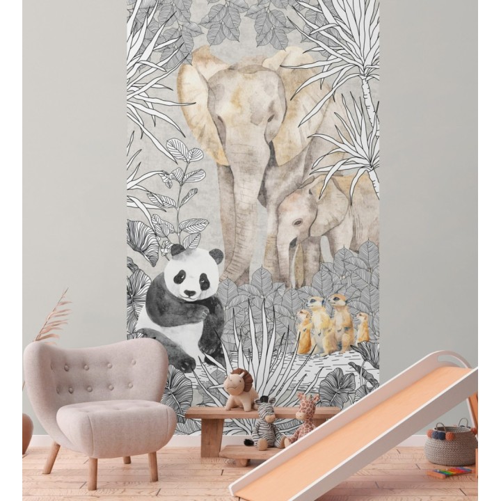 Papel pintado mural de safari con pandas elefantes y suricatas - Zoo Sweet 684837