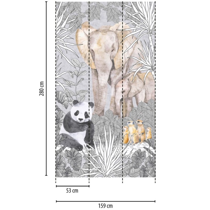 Papel pintado mural de safari con pandas elefantes y suricatas - Zoo Sweet 684837