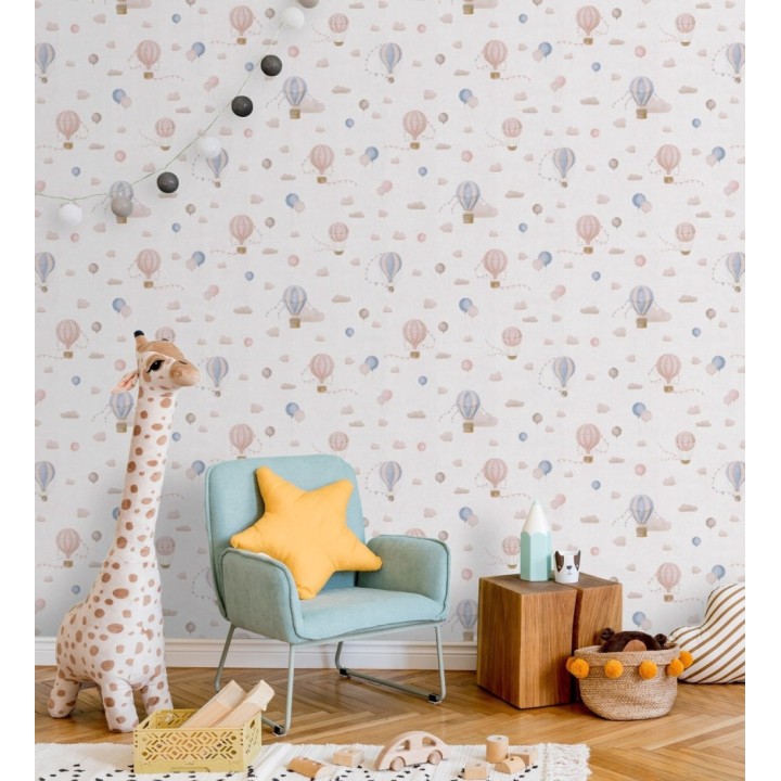 Papel pintado globos dirigibles nubes pastel en rosa y azul - Aerostatic Dreamy 684840