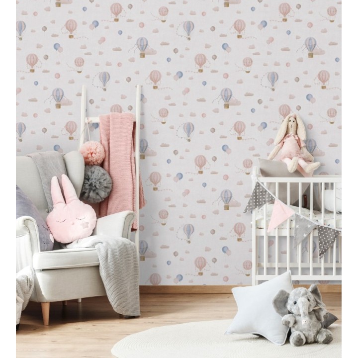 Papel pintado globos dirigibles nubes pastel en rosa y azul - Aerostatic Dreamy 684840