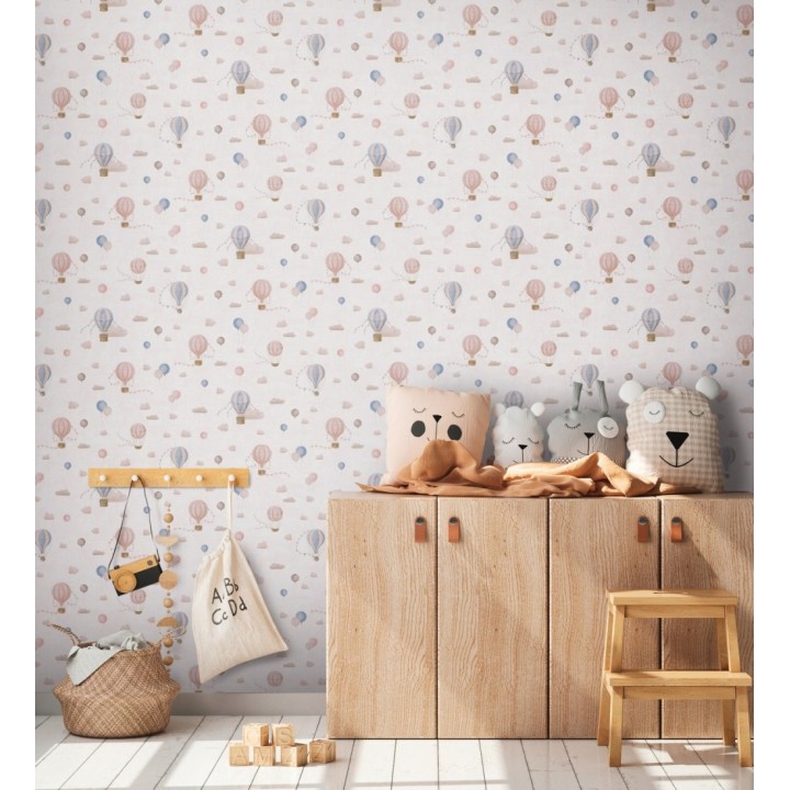 Papel pintado globos dirigibles nubes pastel en rosa y azul - Aerostatic Dreamy 684840