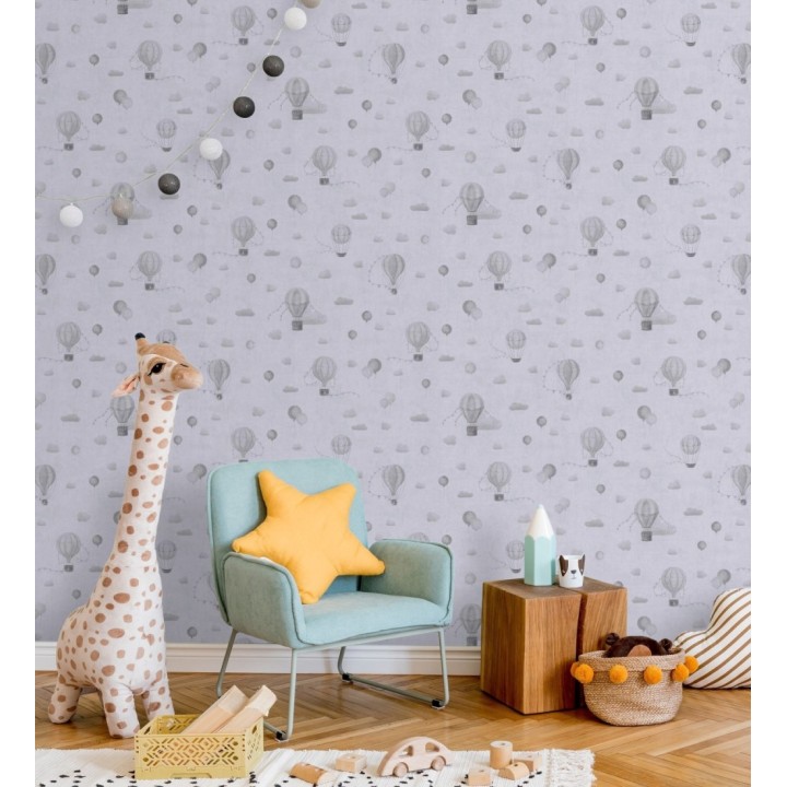 Papel pintado globos dirigibles nubes pastel tonos grises - Aerostatic Dreamy 684841