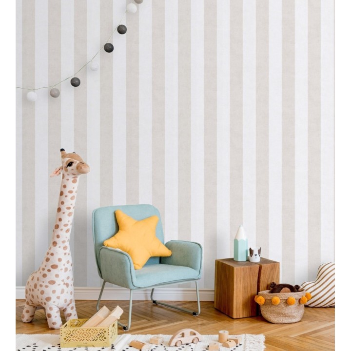 Papel pintado rayas lino desgastado bebé suave en color beige - Strype Cloudy 684842