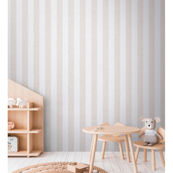 Papel pintado rayas lino desgastado bebé suave en color beige - Strype Cloudy 684842