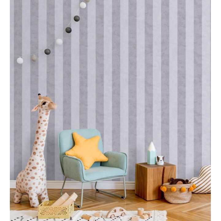 Papel pintado rayas lino desgastado bebé suave en tonos grises - Strype Cloudy 684844