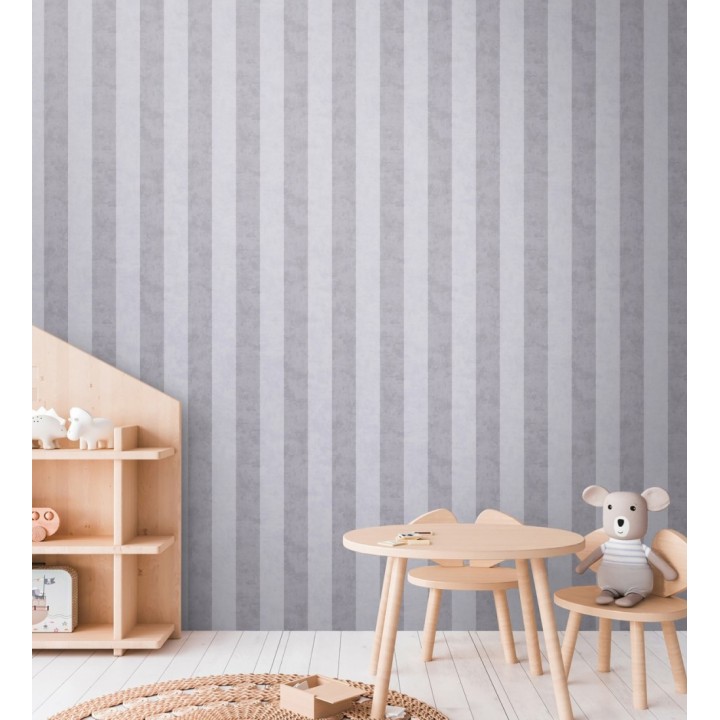 Papel pintado rayas lino desgastado bebé suave en tonos grises - Strype Cloudy 684844