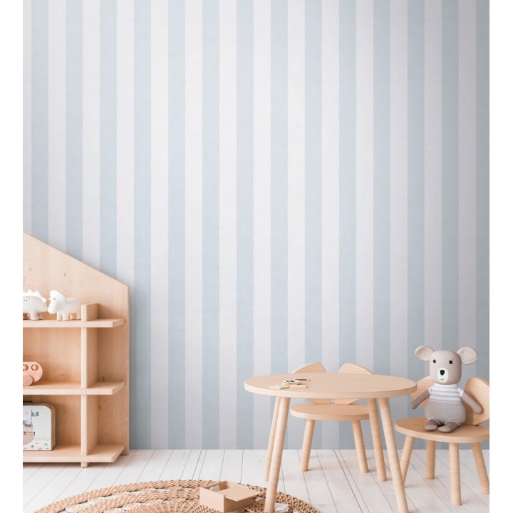 Papel pintado rayas lino desgastado bebé suave en color celeste - Strype Cloudy 684845