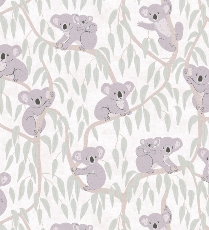 Papel pintado koalas y eucalipto tierno pastel fondo blanco y crema - Teddy Calm 684855