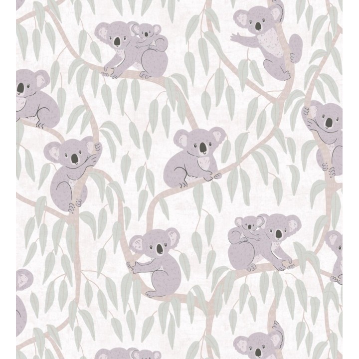 Papel pintado koalas y eucalipto tierno pastel fondo blanco y crema - Teddy Calm 684855