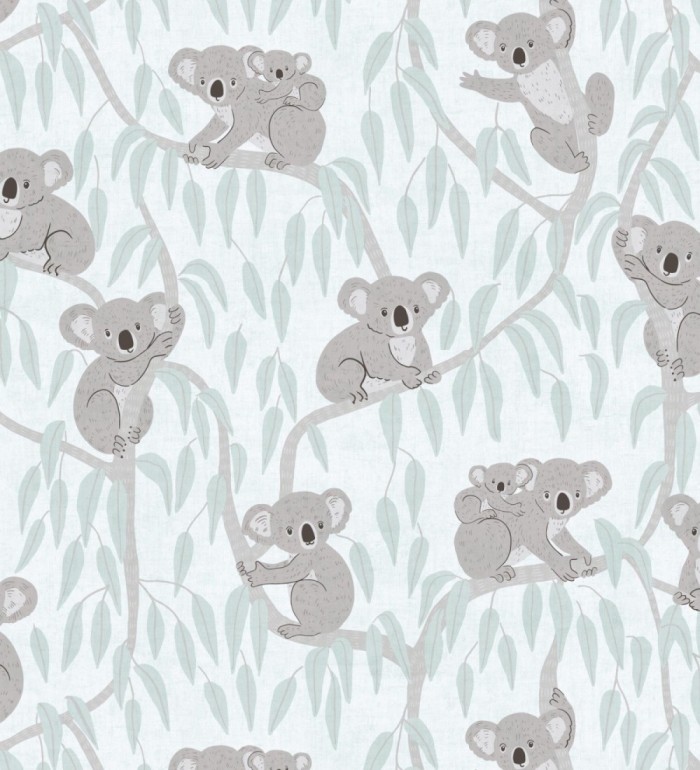 Papel pintado koalas y eucalipto tierno pastel fondo verde claro - Teddy Calm 684856