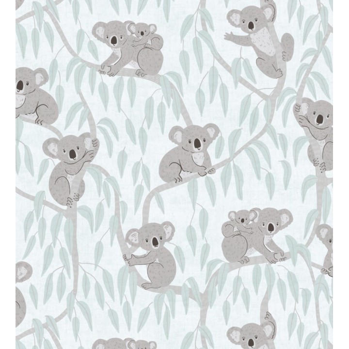 Papel pintado koalas y eucalipto tierno pastel fondo verde claro - Teddy Calm 684856
