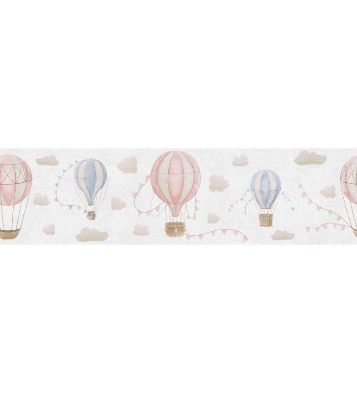Cenefa de papel pintado de globos dirigibles tonos rosa y azul - Aerostatic Dreamy 684857