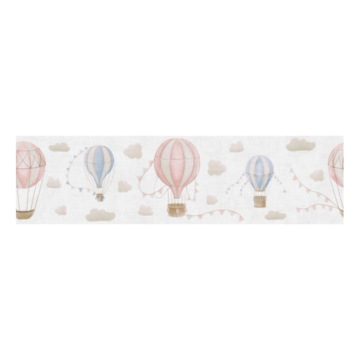 Cenefa de papel pintado de globos dirigibles tonos rosa y azul - Aerostatic Dreamy 684857