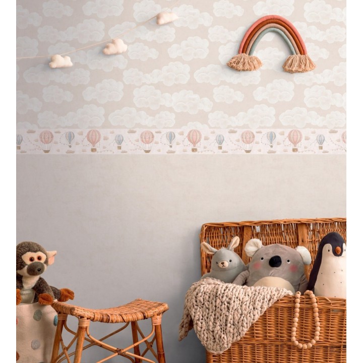 Cenefa de papel pintado de globos dirigibles tonos rosa y azul - Aerostatic Dreamy 684857