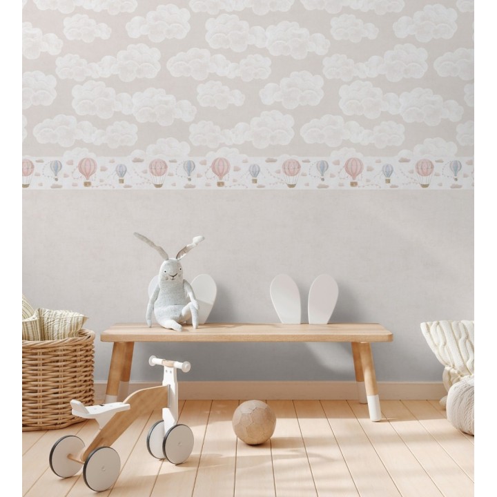 Cenefa de papel pintado de globos dirigibles tonos rosa y azul - Aerostatic Dreamy 684857