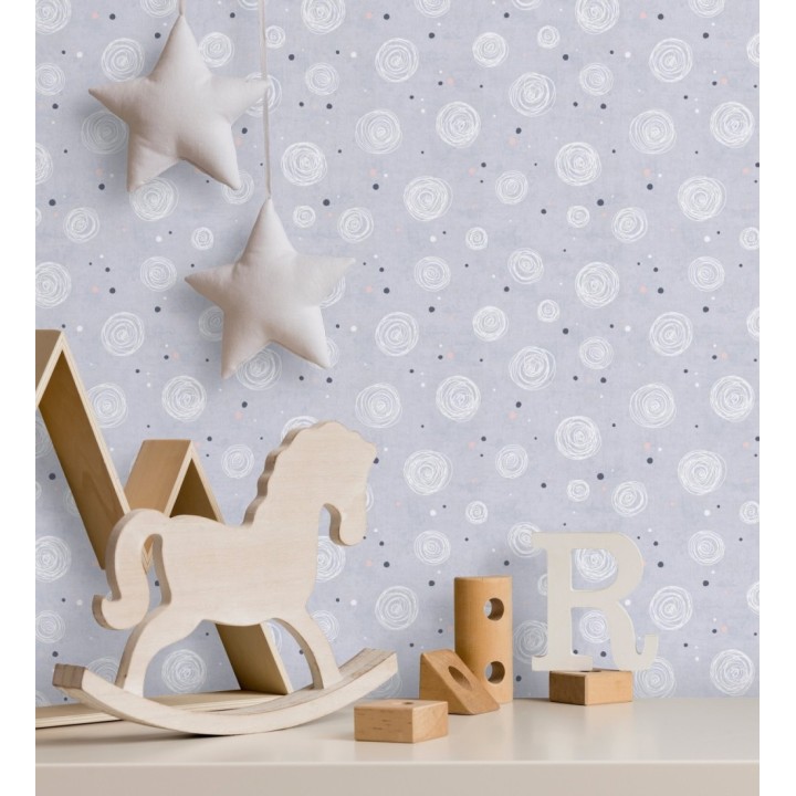 Papel pintado de espirales fondo efecto textil gris lavanda liso - Mia Whimsical 684861